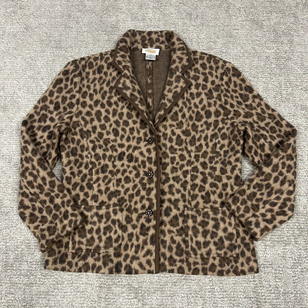 Talbots Merino Wool Blazer Jacket Womens Large Rhinestone Buttons Animal Print